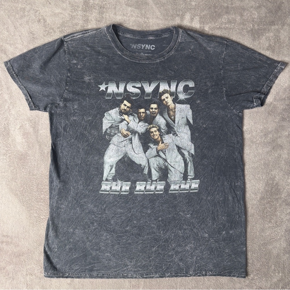 NSYNC "Bye Bye Bye" Goodie Two Sleeves Wash Pattern Graphic Tee - Mens M/L